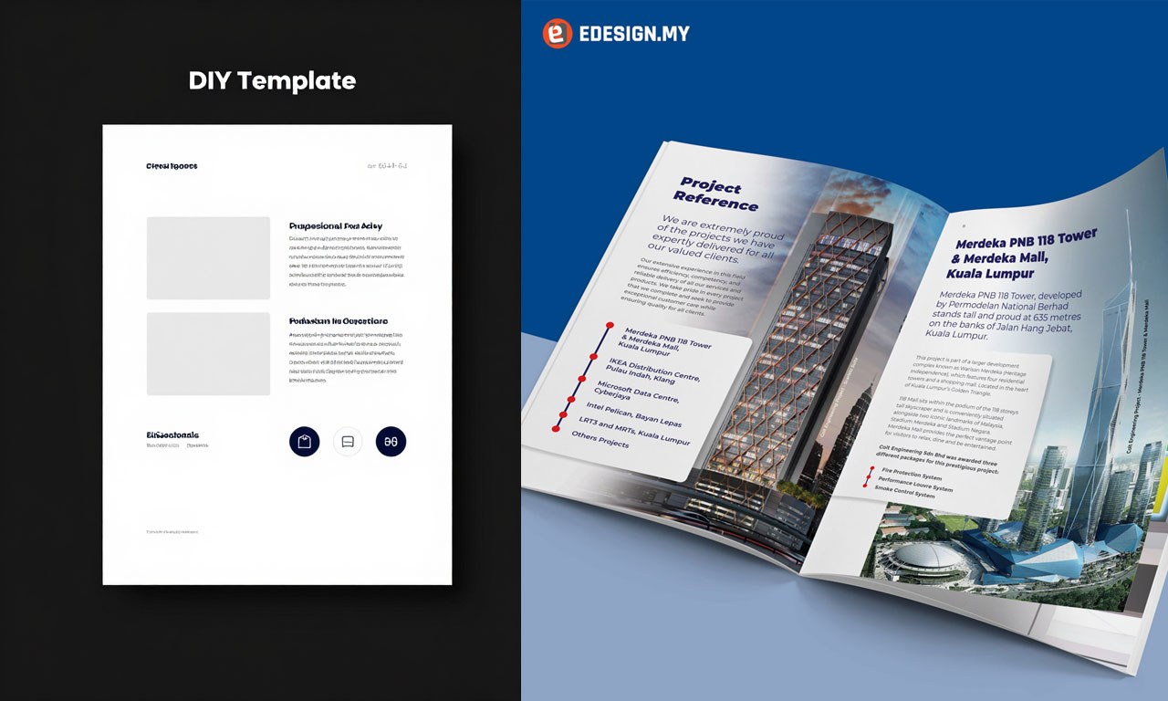 Template VS Professional Profile Here's what a template looks like — and here's what a professionally designed company profile looks like