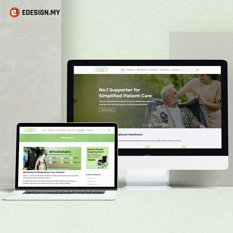 Website homepage designed to present AHC Medical’s healthcare product range clearly