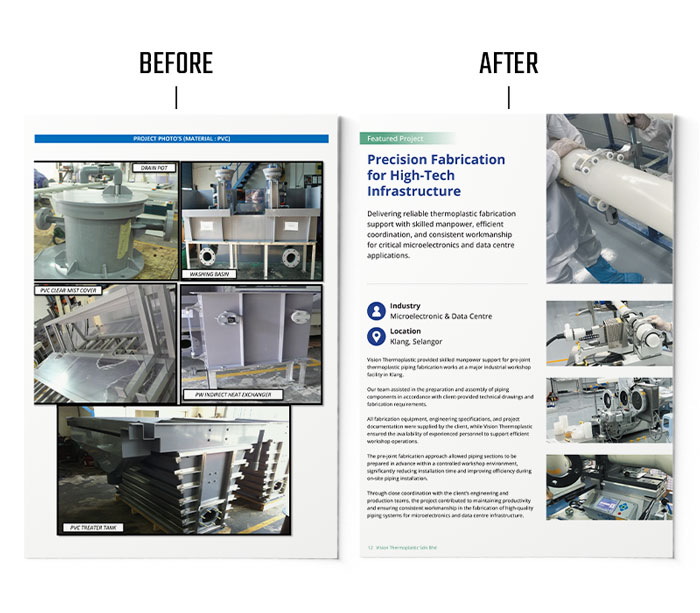 Project showcase layout for industrial company profile design